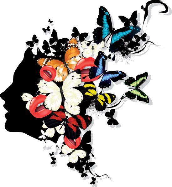پروفایل دختری با پروانه وکتور رنگارنگ