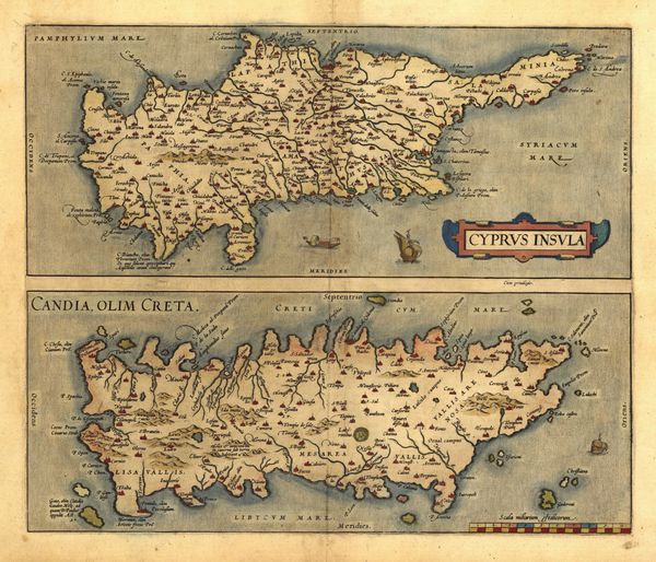 نقشه عتیقه سیرپوس کاندیا و کرت توسط آبراهام اورتلیوس در حدود 1570 مدیترانه شرقی