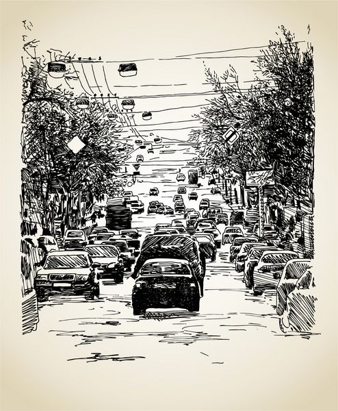 رسم خط هنر ترکیب ترافیک شهر