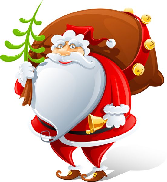 بابا نوئل با گونی و تصویر وکتور زنگ جدا شده در پس زمینه سفید