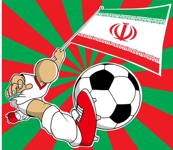 بازیکن فوتبال ایران با وکتور کارتونی پرچم و توپ