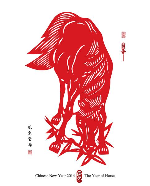 وکتور برش کاغذ چینی سنتی برای سال اسب ترجمه 2014