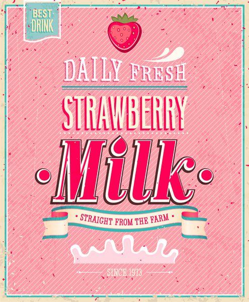 پوستر Vintage Strawberry Milk وکتور