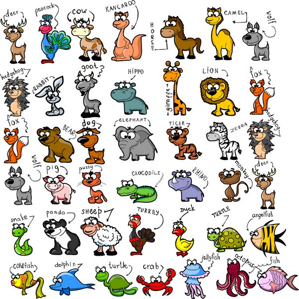 مجموعه ای بزرگ از حیوانات کارتونی