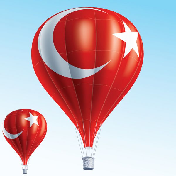 بالن های داغ وکتور از بالون های هوا که به عنوان پرچم ترکیه نقاشی شده است