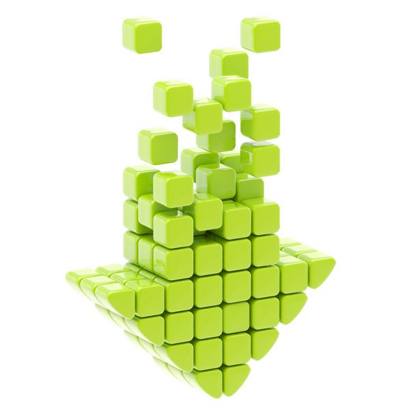 دانلود نماد پیکان ساخته شده از مکعب های براق سبز جدا شده روی سفید