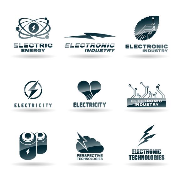 مجموعه ای از نمادهای انرژی الکتریکی برق