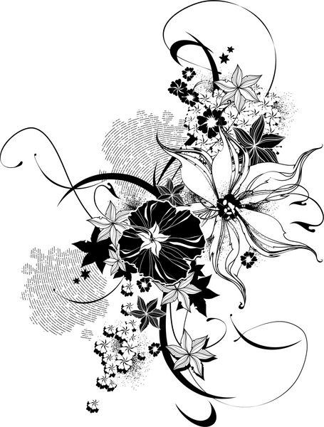 عناصر انتزاعی گل سیاه و سفید