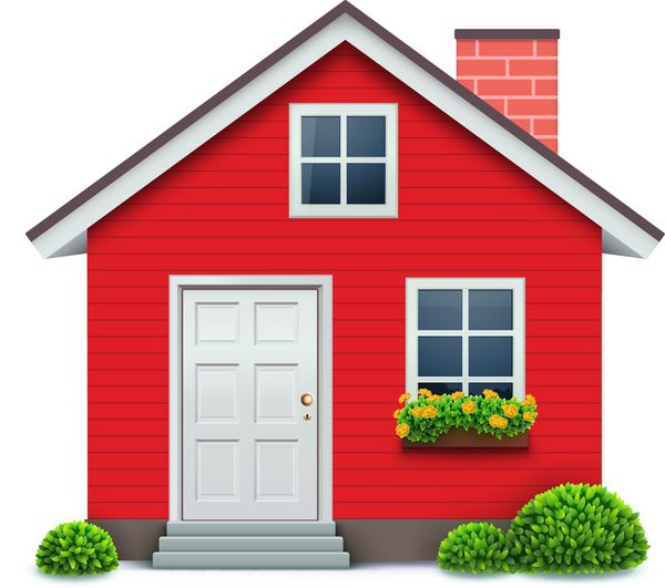 وکتور از نماد خانه قرمز با جزئیات جالب جدا شده در پس زمینه سفید
