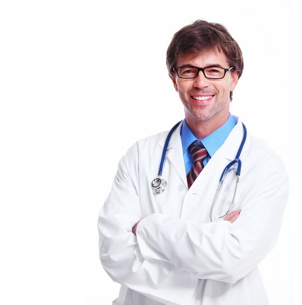 دکتر پزشکی خندان با زمینه سفید مجزا شده است مراقبت های بهداشتی