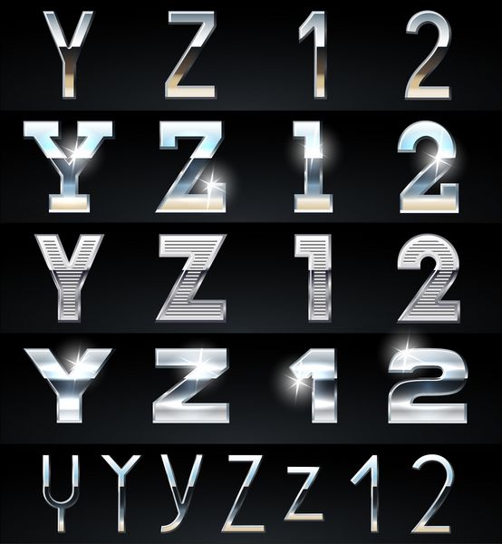 مجموعه حروف الفبای وکتور کروم و آلومینیوم نقره ای عظیم 4 نوع مجموعه شماره 7