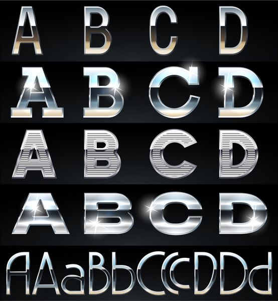 مجموعه حروف الفبای وکتور کروم و آلومینیوم نقره ای عظیم 4 نوع مجموعه شماره 1