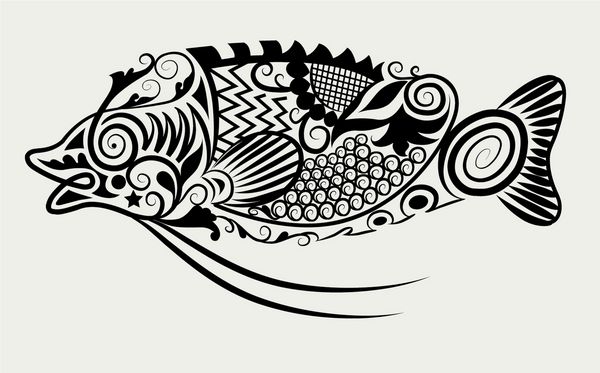 زیور ماهی تزئینی سیلوئت شخصیت حیوانات با تزئینات فلور برای طراحی تاتو