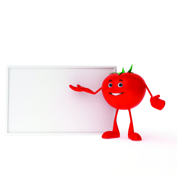 تصویر رندر شده سه بعدی از یک شخصیت غذایی - گوجه فرنگی