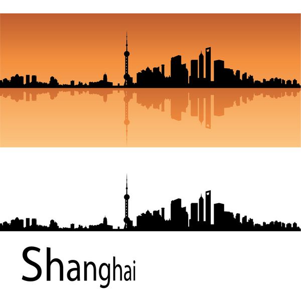 خط افق شانگهای در پس زمینه نارنجی در فایل وکتور قابل ویرایش