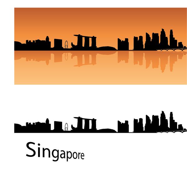 خط افق سنگاپور در پس زمینه نارنجی در فایل وکتور قابل ویرایش