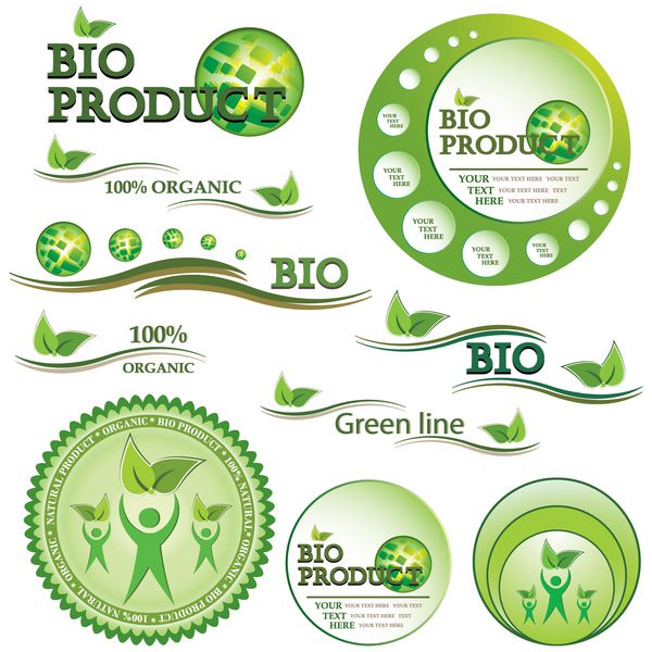 مجموعه ای از نشان ها و برچسب های سبز زیستی و ارگانیک وکتور