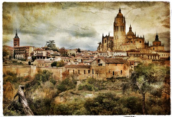 سگویا - شهر قرون وسطایی اسپانیا - تصویر سبک رترو هنری