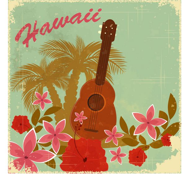 کارت پستال قدیمی هاوایی - دعوت به مهمانی ساحل - وکتور