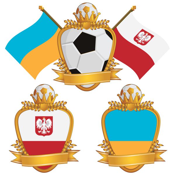 نشان پرچم فوتبال لهستان و اوکراین برای مسابقات اروپایی جدا شده روی سفید