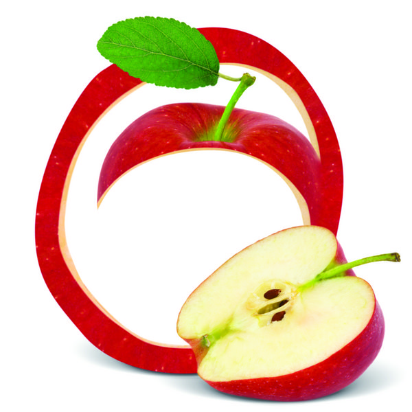 قاب سیب قرمز با برگ و برش