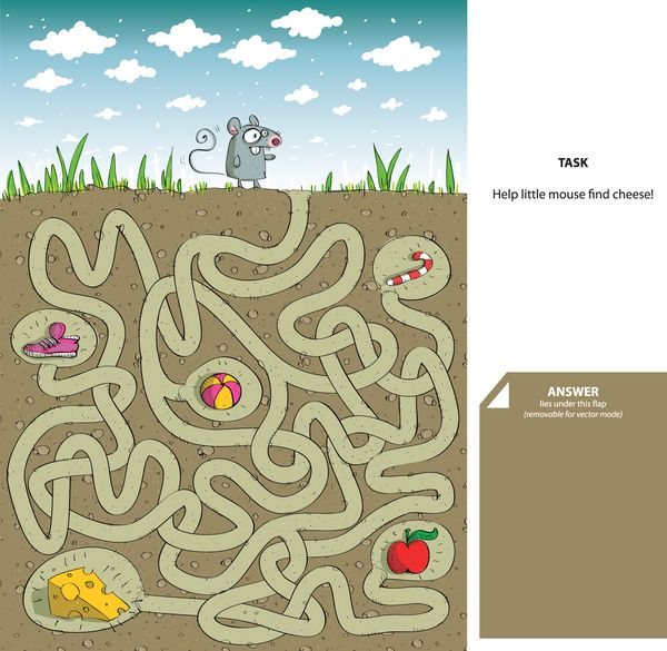 Mouse and Cheese Maze Game with Solution