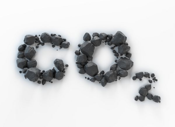 نماد دی اکسید کربن - CO2 ساخته شده از توده های زغال سنگ