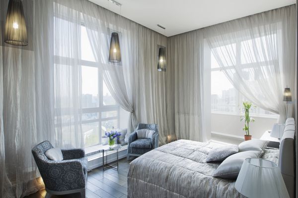نمای پانوراما از اتاق خواب زیبا و دنج