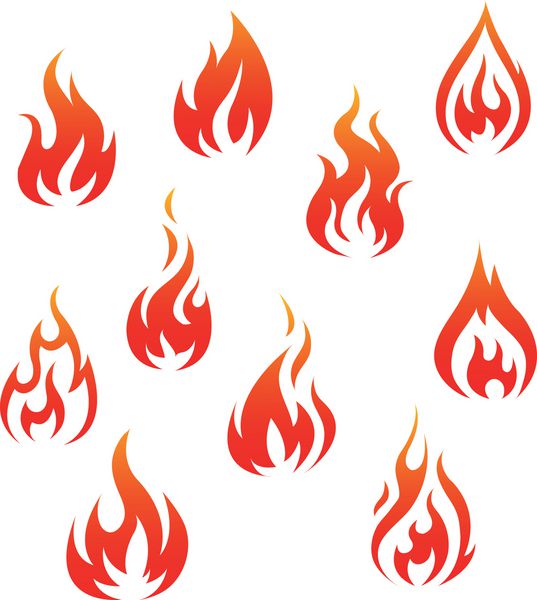 مجموعه ای از شعله های آتش جدا شده در پس زمینه سفید به عنوان نمادهای هشدار دهنده نسخه Jpeg نیز در گالری موجود است