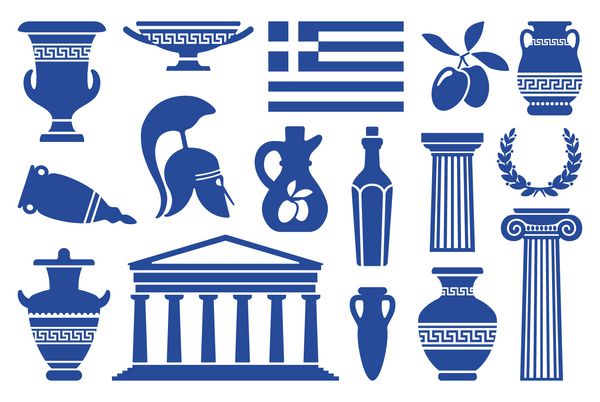 نمادهای سنتی یونان آیکون های تک رنگ