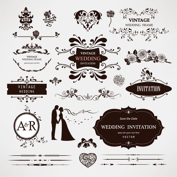 وکتور عناصر طراحی و تزیینات صفحه خوشنویسی برای عروسی