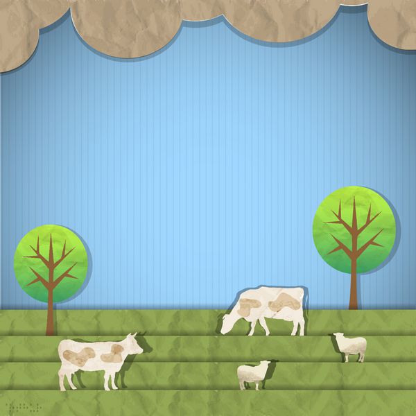 منظره با گوسفند گاو وکتور هنر کاغذی
