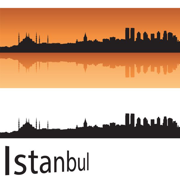 خط افق استانبول در پس زمینه نارنجی در فایل وکتور قابل ویرایش