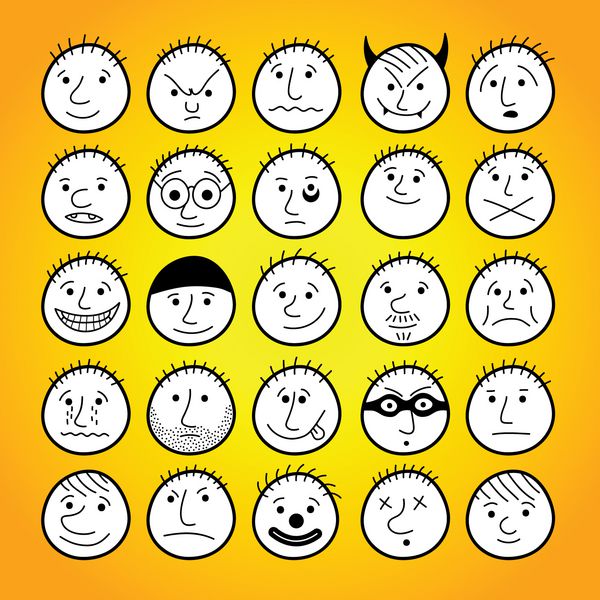مجموعه ای از چهره های کارتونی خنده دار با دست