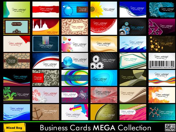مجموعه ای از 42 مجموعه کارت ویزیت انتزاعی رنگارنگ افقی با جزئیات در موضوعات مختلف