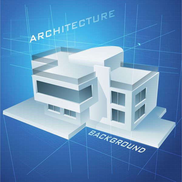 طرح شهری وکتور پس زمینه معماری با مدل ساختمان سه بعدی