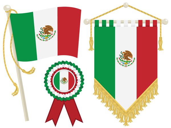 پرچم مکزیک روزت و پرچم جدا شده روی سفید