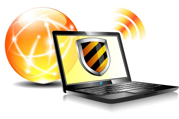 لپ تاپ آنتی ویروس Internet Protection Shield مفهوم سپر دیجیتالی فایروال