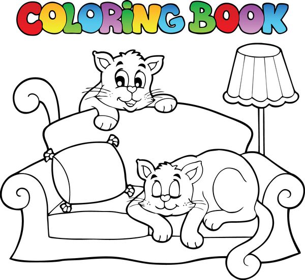 مبل کتاب رنگ آمیزی با دو گربه - وکتور