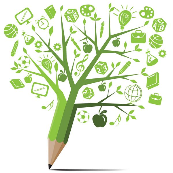 مداد درخت سبز با مفهوم بازگشت به مدرسه