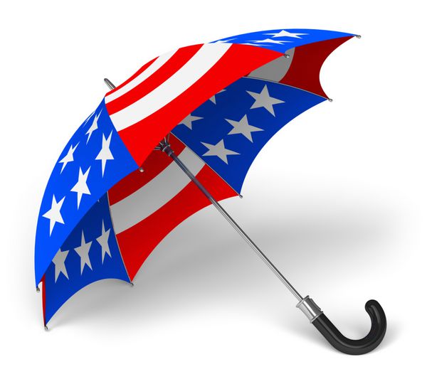 چتر رنگارنگ با پرچم ملی ایالات متحده جدا شده در پس زمینه سفید