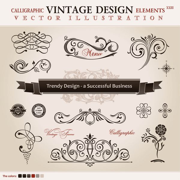 مجموعه وکتور کلاسیک عناصر طراحی خوشنویسی دکوراسیون زینت رترو