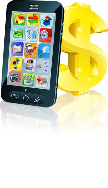 تصویری از تلفن همراه که به علامت دلار تکیه داده است مفهوم برنامه مالی یا بهترین معاملات تلفنی یا سایر تلفن های همراه مالی مرتبط