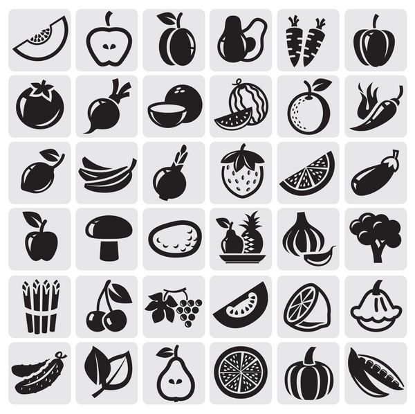 مجموعه آیکون میوه و سبزیجات