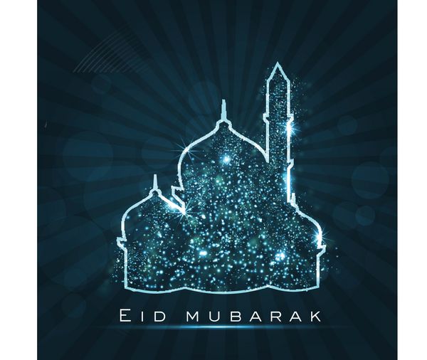 کارت پستال زیبای عید مبارک با تصویر مسجد و مسجد براق