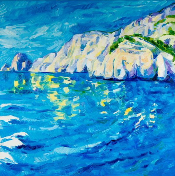 نقاشی رنگ روغن اصلی اقیانوس دریا و صخره ها روی بوم امپرسیونیسم مدرن