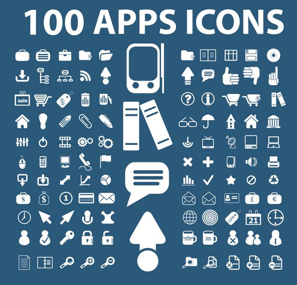 مجموعه آیکون های تلفن همراه 100 برنامه وکتور