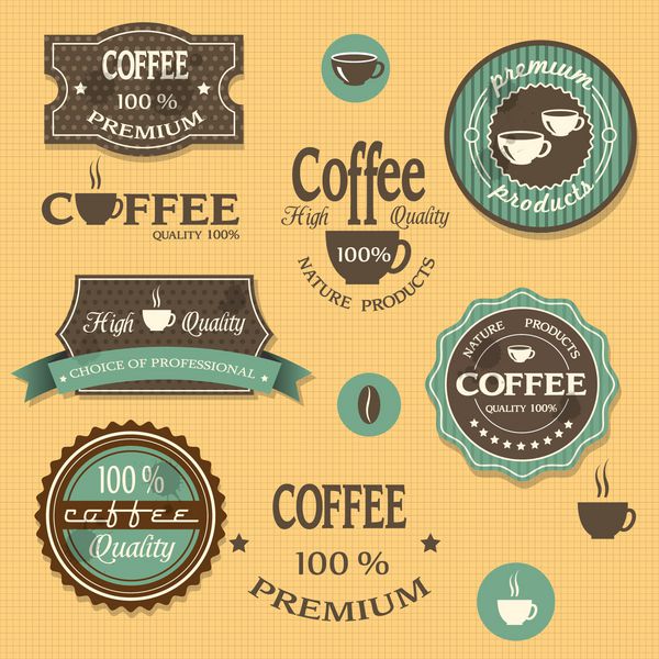 برچسب های قهوه برای طراحی سبک وینتیج مجموعه وکتور