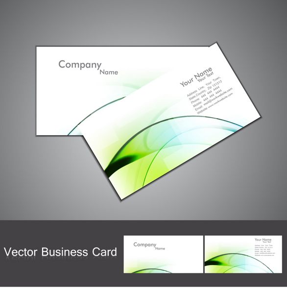 طراحی مجموعه کارت ویزیت بازاریابی موج رنگارنگ سبز براق انتزاعی