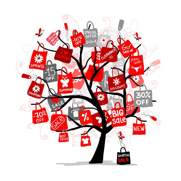کیسه های خرید روی درخت برای طرح شما مفهوم فروش بزرگ
